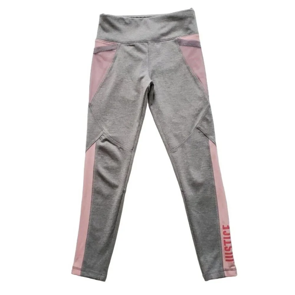 Justice Active Kids Yoga Pink Gray Color Mesh Block Leggings Size 8